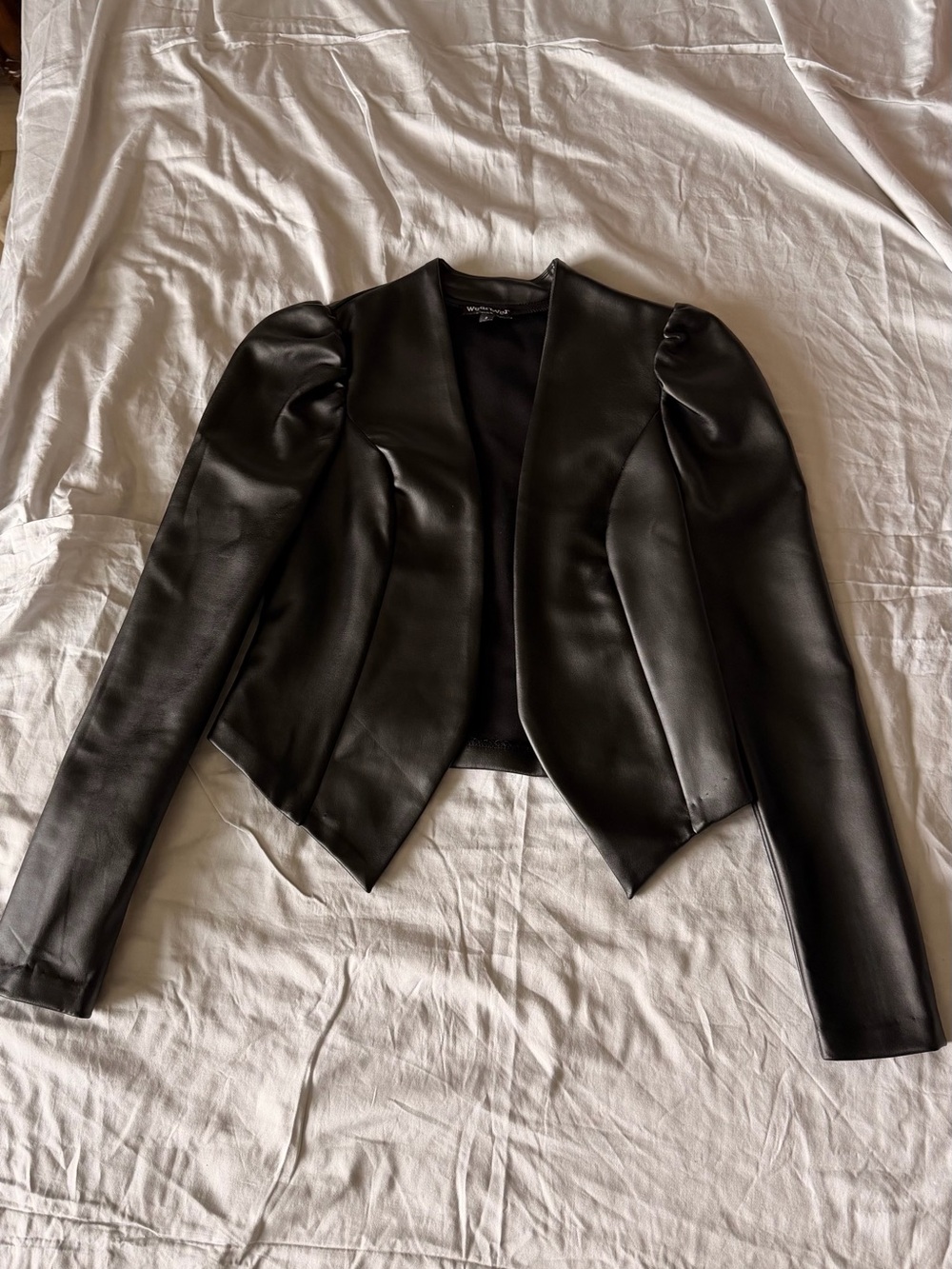 Black Faux Leather Structured Jacket - Women's